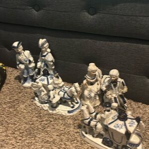 Blue and white colonial figurines